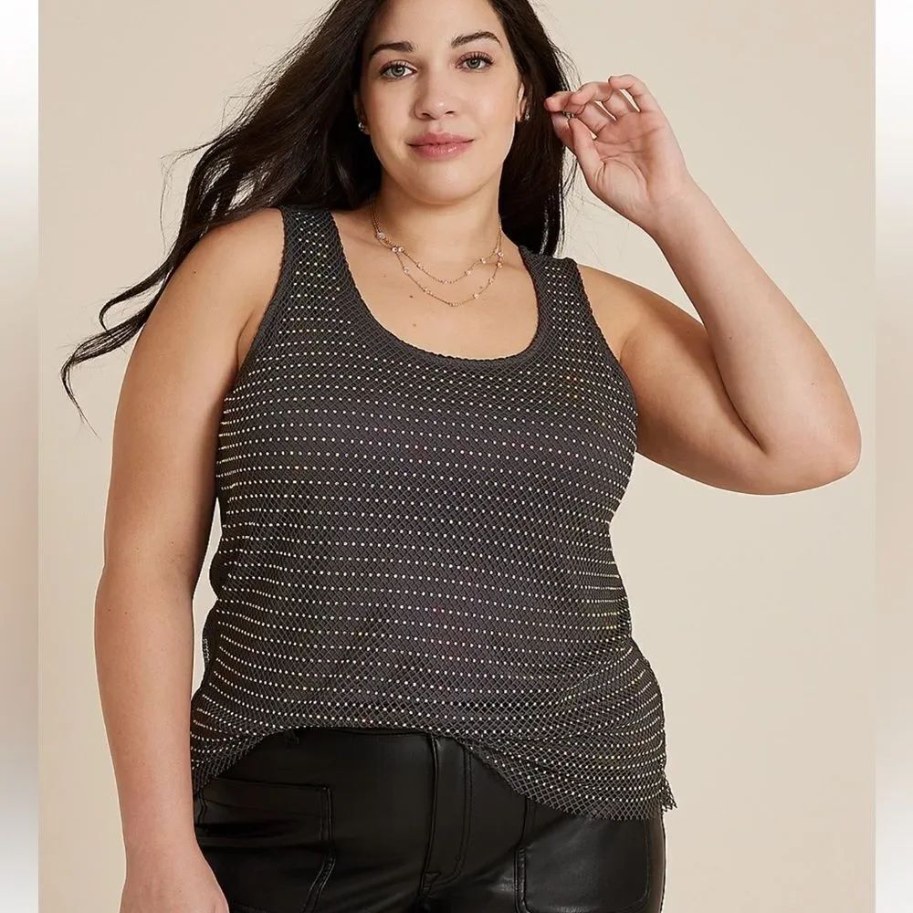 Maurice’s Plus Size Mesh Rhinestone Tank Top Size 2X NWT